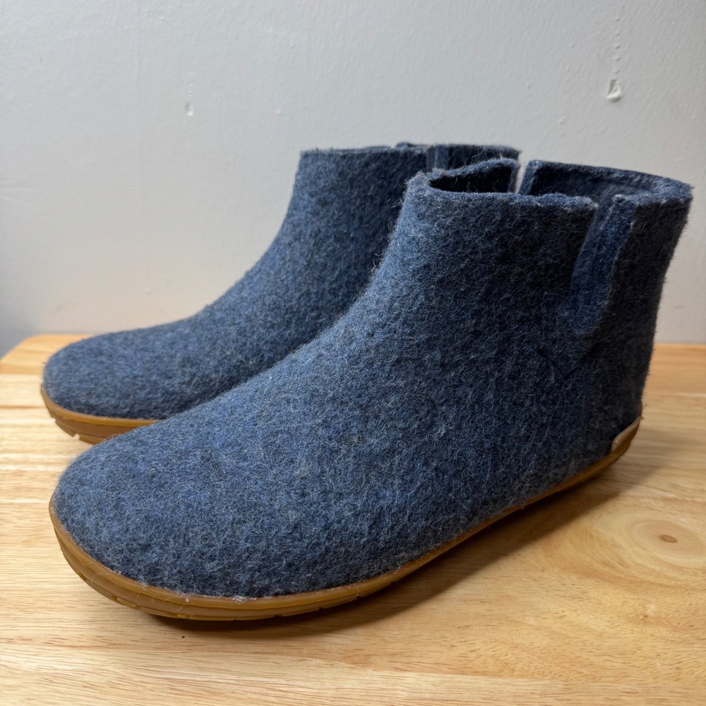 Glerups Model G Denim Blue Wool Ankle Boots Rubber Sole Slippers Womens 38